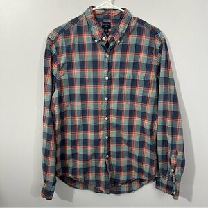 J. Crew Men's Casual Plaid Shirt - Green and Orange